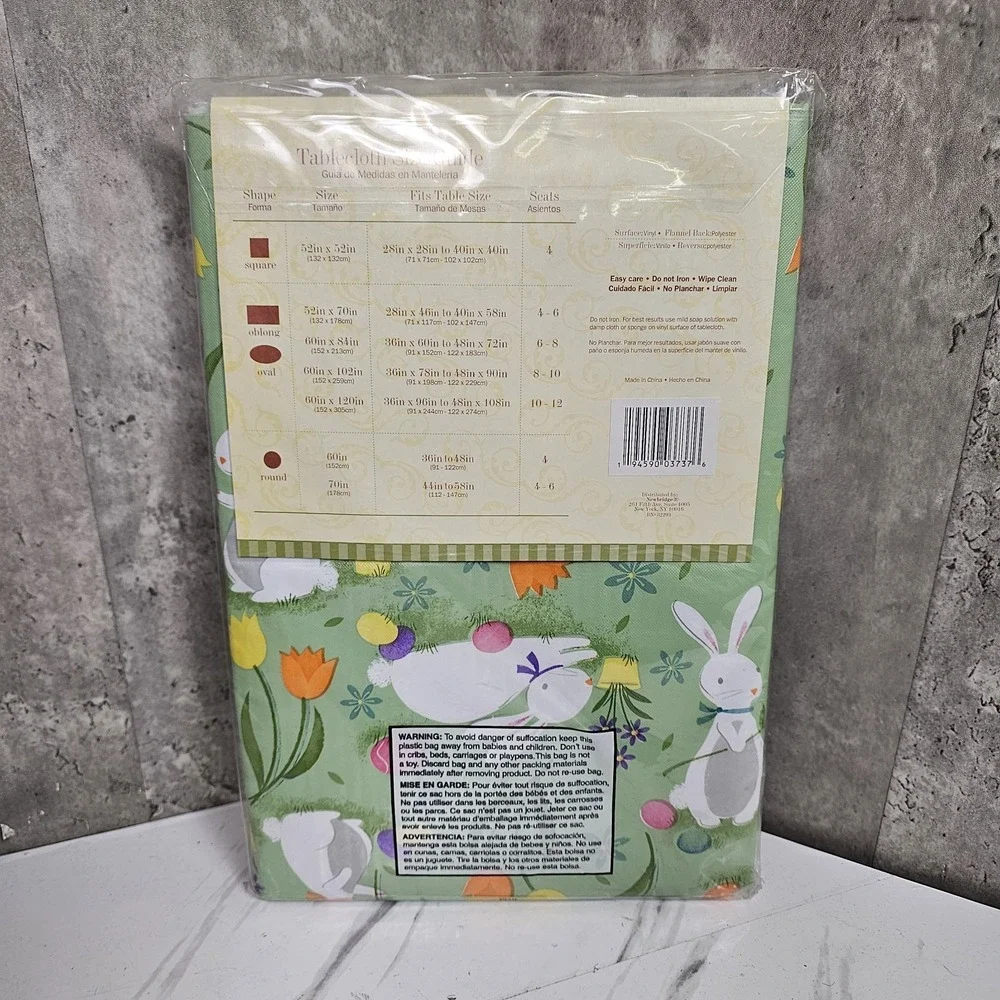 Easter Cotton Tail Bunny Party Vinyl Flannel Backed Spring Tablecloth Cottage St